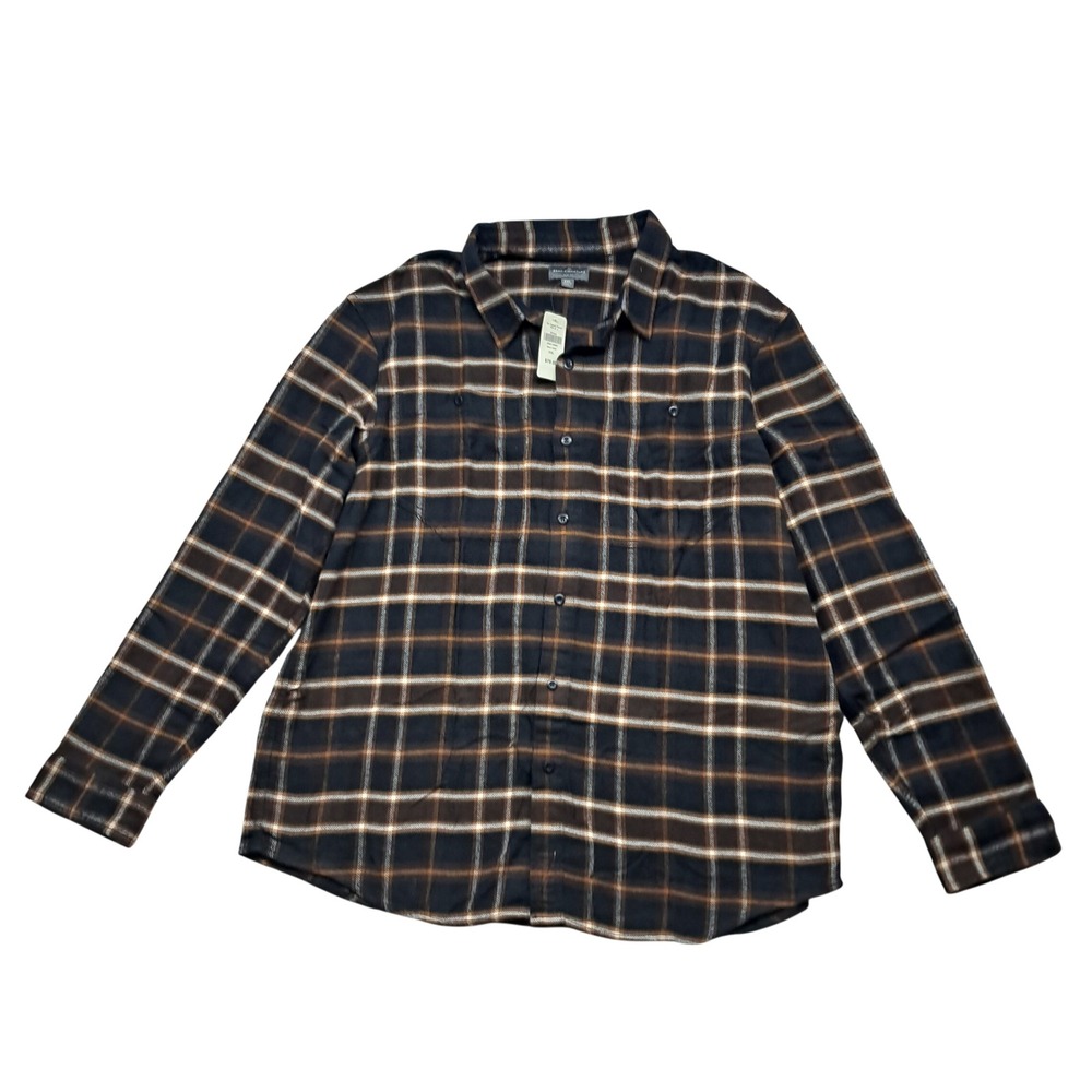 NWT L.L. Bean Flannel Shirt Men's XXL Black Slate Plaid Organic Cotton Button Up